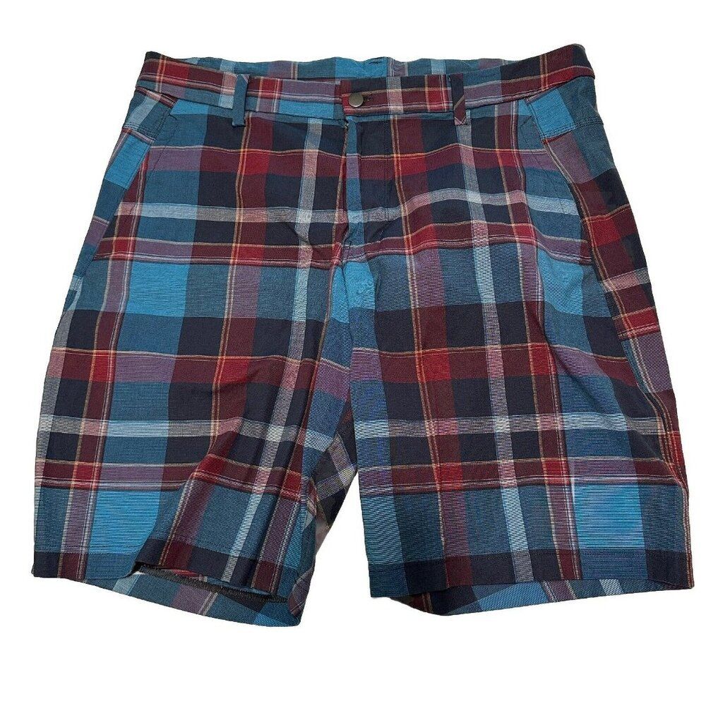 Lululemon ABC Golf Shorts Sz 40 Men Blue Red Plaid Flat Athletic
